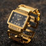 Gold & Silver Rectangular Women’s Bracelet Watch