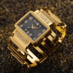 Gold & Silver Rectangular Women’s Bracelet Watch - Image 2